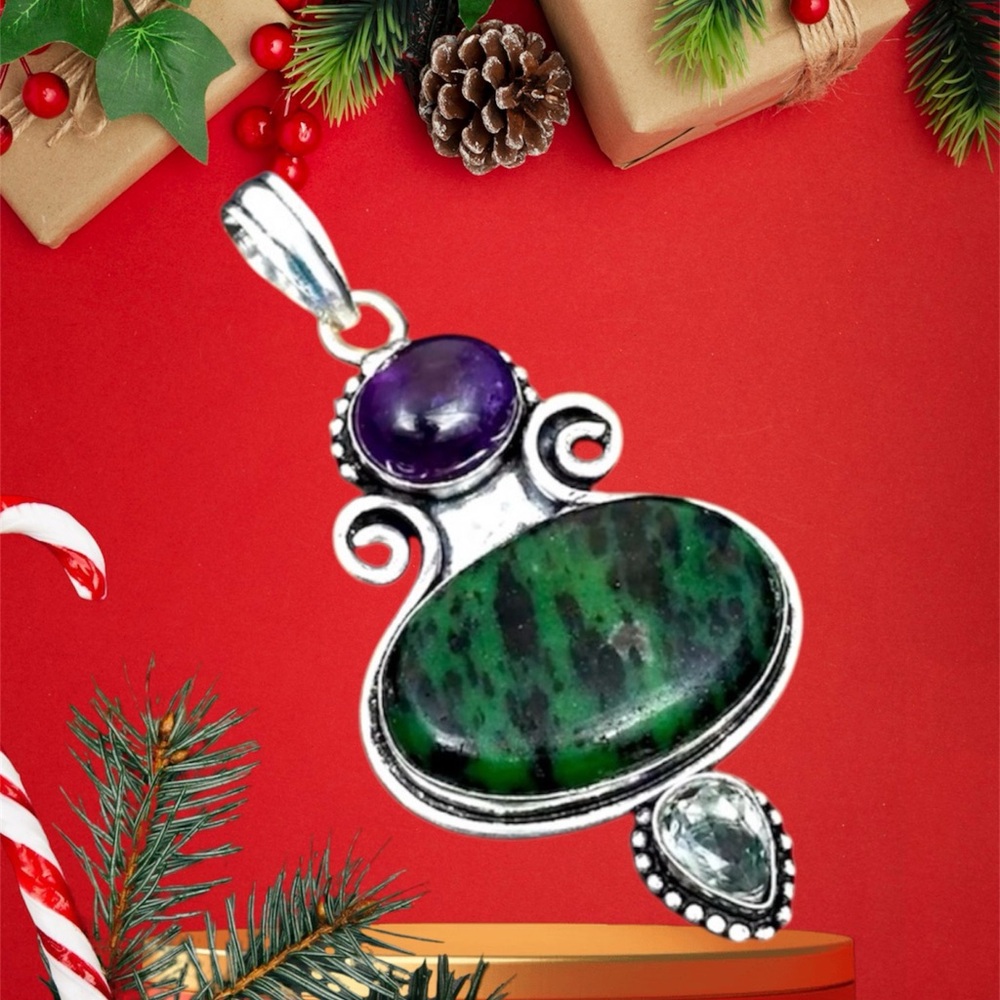 925 Silver Ruby Zoisite Amethyst Prasiolite Gemst… - image 1